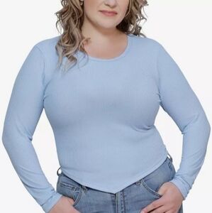 Just Polly Powder Blue Plus Size V-Hem Ribbed Top Size 2X NWT